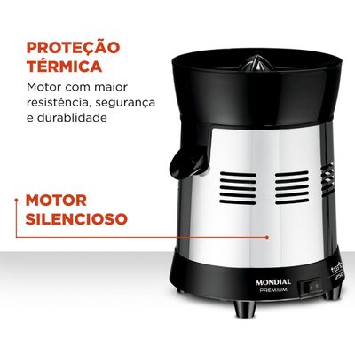 Extrator de Suco Profissional Mondial Premium Turbo E-10 Preto/Prata Bivolt Bivolt