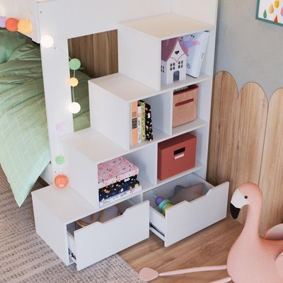 Cama Beliche Infantil Bicama Menino Menina 2,32m Com Escada, Nichos E Gavetas Branca