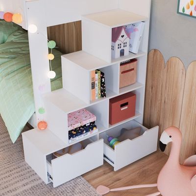 Cama Beliche Infantil Bicama Menino Menina 2,32m Com Escada, Nichos E Gavetas Branco