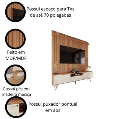 Rack Com Painel Sevilla - Mdp Efeito Ripado 3d Jequitibá-off White - Lukaliam Móveis