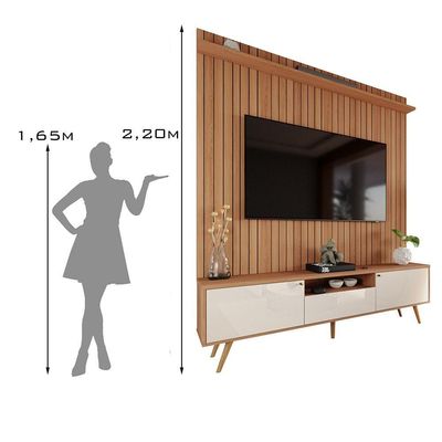 Rack Com Painel Sevilla - Mdp Efeito Ripado 3d Jequitibá-off White - Lukaliam Móveis