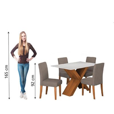 Conjunto De Mesa Sala De Jantar Tampo Com Vidro 1,36m Grécia 4 Cadeiras Trieste Dobuê Madeirado Mascavo