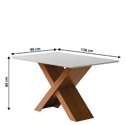 Conjunto De Mesa Sala De Jantar Tampo Com Vidro 1,36m Grécia 4 Cadeiras Trieste Dobuê Madeirado Mascavo