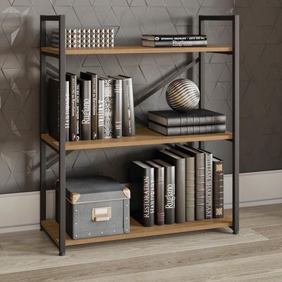 Estante Baixa 3 Prateleiras 87x72 Cm Li007 Freijo Preto Fosco