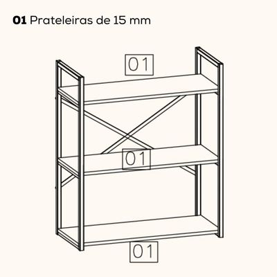 Estante Baixa 3 Prateleiras 87x72 Cm Li007 Freijo Preto Fosco