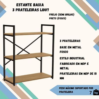 Estante Baixa 3 Prateleiras 87x72 Cm Li007 Freijo Preto Fosco