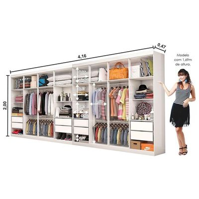 Closet Casal Duplo Rubi Premium 16 Portas 8 Gavetas Branco
