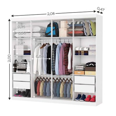 Closet Casal Rubi 4 Gavetas Branco