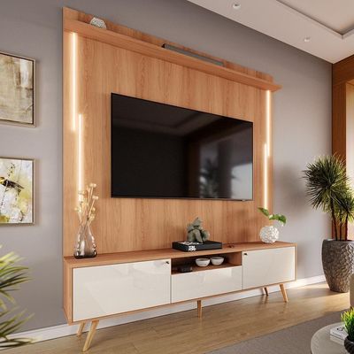 Rack Com Painel Sevilla - Mdp Efeito Ripado 3d Jequitibá-off White - Lukaliam Móveis
