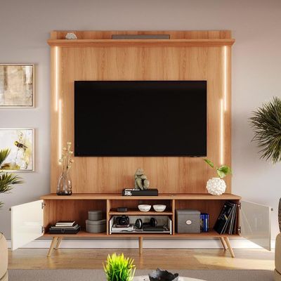 Rack Com Painel Sevilla - Mdp Efeito Ripado 3d Jequitibá-off White - Lukaliam Móveis