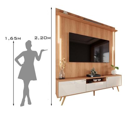 Rack Com Painel Sevilla - Mdp Efeito Ripado 3d Jequitibá-off White - Lukaliam Móveis