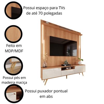 Rack Com Painel Sevilla - Mdp Efeito Ripado 3d Jequitibá-off White - Lukaliam Móveis
