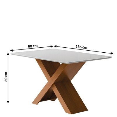 Conjunto de Mesa para Sala de Jantar Grécia 1,36m com Tampo de Vidro e 4 Cadeiras Santiago - Dobuê Madeirado / Cinza