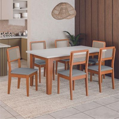 Conjunto Sala De Jantar Mesa Miami 1,60m 6 Cadeiras Santiago Dobuê Madeirado / Cinza