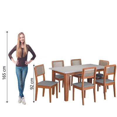 Conjunto Sala De Jantar Mesa Miami 1,60m 6 Cadeiras Santiago Dobuê Madeirado / Cinza