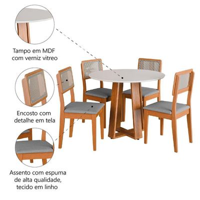 Conjunto Sala De Jantar Mesa Athenas Redonda 4 Cadeiras Santiago Dobuê Madeirado Cinza