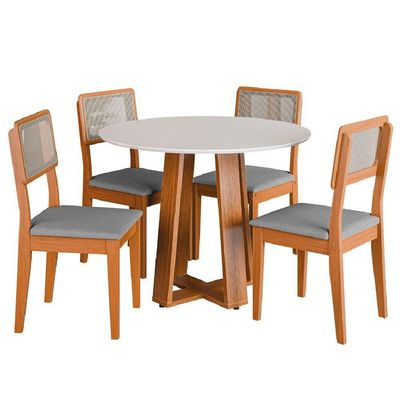 Conjunto Sala De Jantar Mesa Athenas Redonda 4 Cadeiras Santiago Dobuê Madeirado Cinza