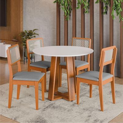 Conjunto Sala De Jantar Mesa Athenas Redonda 4 Cadeiras Santiago Dobuê Madeirado Cinza