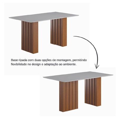 Conjunto De Mesa Sala De Jantar Ripada Tampo Com Vidro 1,60m 6 Cadeiras Santiago Dobuê Madeirado / Cinza