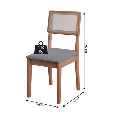 Conjunto De Mesa Sala De Jantar Ripada Tampo Com Vidro 1,60m 6 Cadeiras Santiago Dobuê Madeirado / Cinza