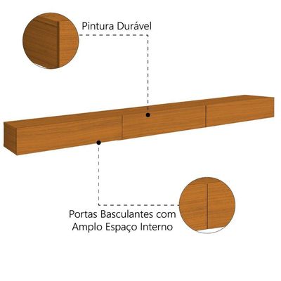 Rack Suspenso Para Painel Ou Até 75 Polegadas 3 Portas 2,00m Egeo Edn Madeirado