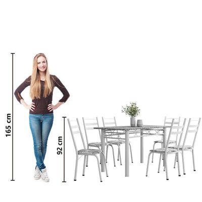 Conjunto De Mesa Sala De Jantar Leia Com 6 Cadeiras Tubular Granito 1,40m Artefamol Branco Flor