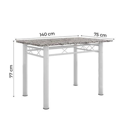 Conjunto De Mesa Sala De Jantar Leia Com 6 Cadeiras Tubular Granito 1,40m Artefamol Branco Flor