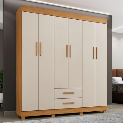 Guarda Roupa Leblon 6 Portas 2 Gavetas 7 Prateleiras Cinamomo Off