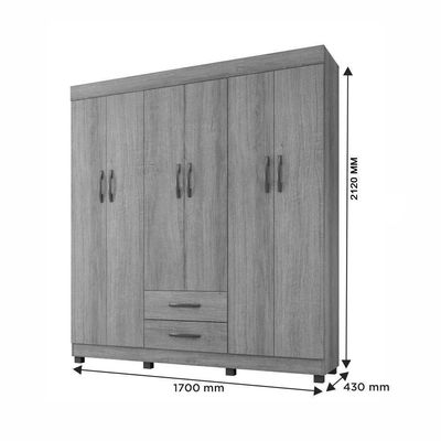 Guarda Roupa Leblon 6 Portas 2 Gavetas 7 Prateleiras Cinamomo Off