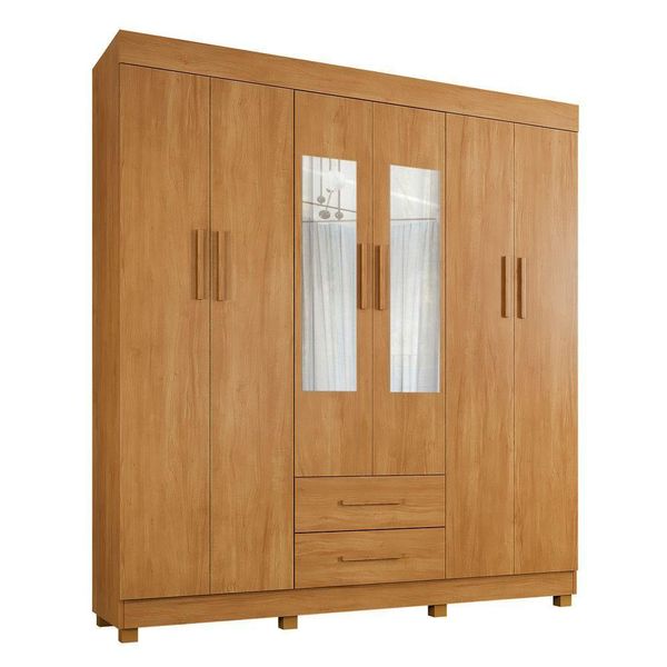 Guarda Roupa New Copacabana 6 Portas 2 Gavetas 7 Prateleiras Cinamomo
