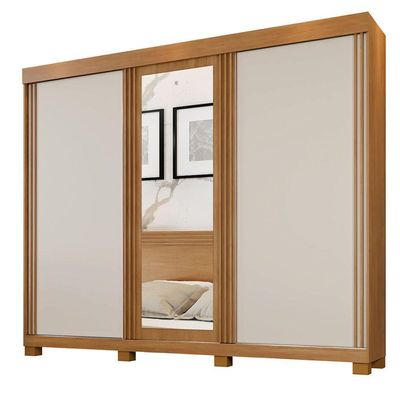 Guarda Roupa Sergipe 3 Porta Ripado 6 Gavetas 9 Prateleiras Cinamomo-off