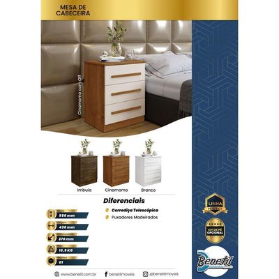 Mesa De Cabeceira Perça 3 Gavetas - Benetil Cinamomo