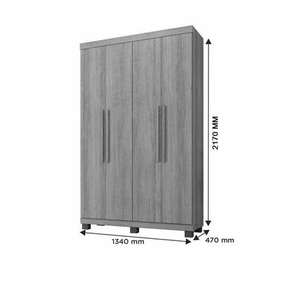 Guarda Roupa Milão 4 Portas 3 Gavetas 5 Prateleiras Cinamomo Off