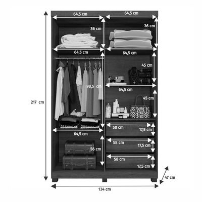 Guarda Roupa Milão 4 Portas 3 Gavetas 5 Prateleiras Cinamomo Off