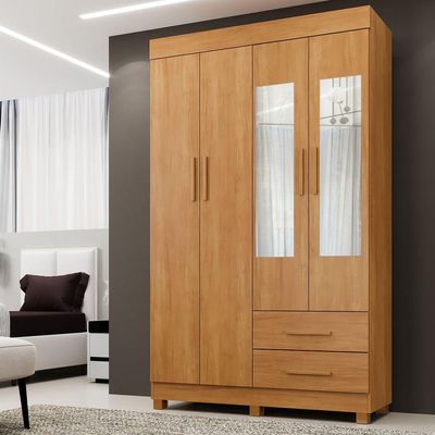 Guarda Roupa New Copacabana 4 Portas 2 Gavetas 5 Prateleiras Cinamomo