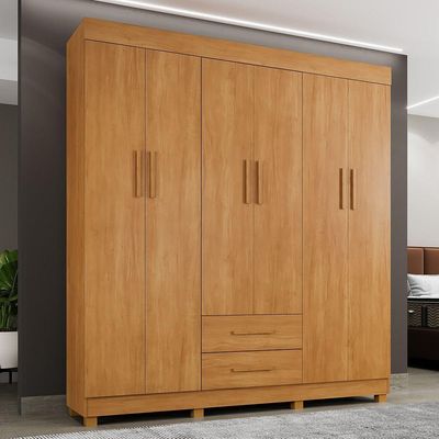 Guarda Roupa Leblon 6 Portas 2 Gavetas 7 Prateleiras Cinamomo