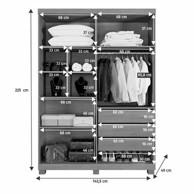 Guarda Roupa Porto 4 Portas Ripado 3 Gavetas 8 Prateleiras Cinamomo Off
