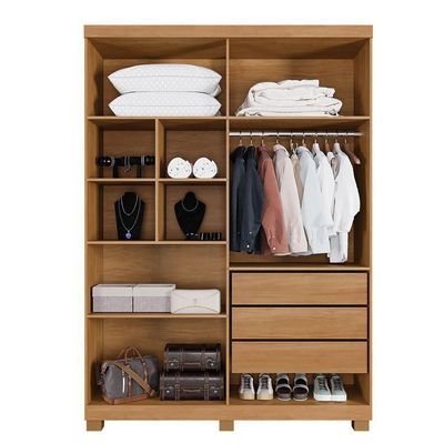 Guarda Roupa Porto 4 Portas Ripado 3 Gavetas 8 Prateleiras Cinamomo Off