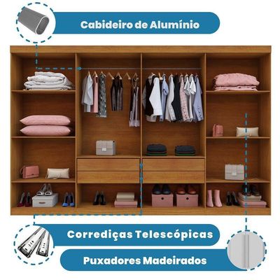 Guarda Roupa New Premium 8 Portas 4 Gavetas 8 Prateleiras Cinamomo
