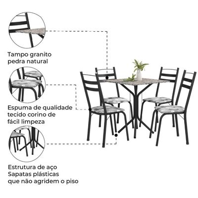 Conjunto De Mesa Thais 0,70M Com 4 Cadeiras Artefamol
