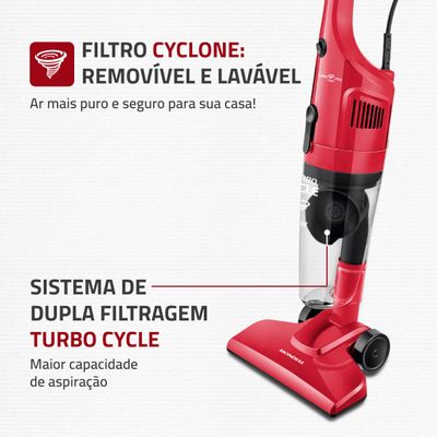 Aspirador de Pó Vertical 2 em 1 Mondial Turbo Cycle  Vermelho e Preto 1100W AP-36 110
