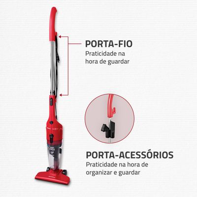 Aspirador de Pó Vertical 2 em 1 Mondial Turbo Cycle  Vermelho e Preto 1100W AP-36 110