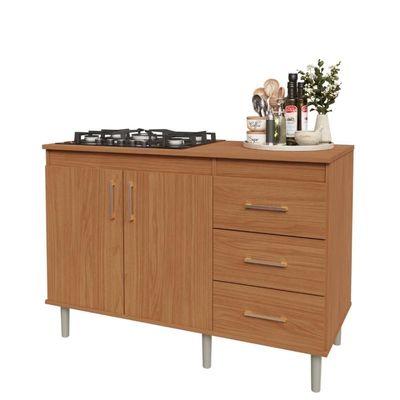 Balcão Em Mdp Para Cooktop 1,20m 5 Bocas 2 Portas E 3 Gavetas Turim Nature