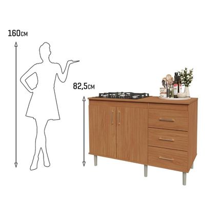 Balcão Em Mdp Para Cooktop 1,20m 5 Bocas 2 Portas E 3 Gavetas Turim Nature