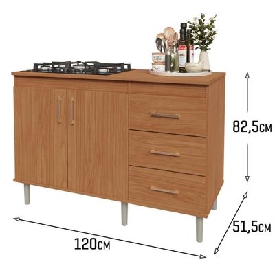 Balcão Em Mdp Para Cooktop 1,20m 5 Bocas 2 Portas E 3 Gavetas Turim Nature