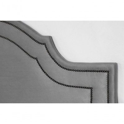 Cabeceira Casal Luxo 140x60 Suede Cinza Tachas Fumê