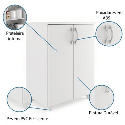Armário Balcão De Cozinha Multiuso 2 Portas Denver Branco Branco