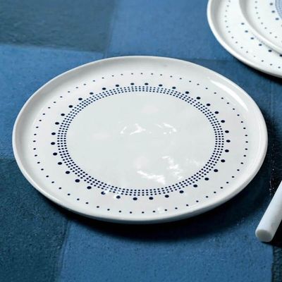 Prato Raso de Cerâmica Porto Brasil 27,5cm Stoneware Branco e Azul Bio Astral Louça Artesanal