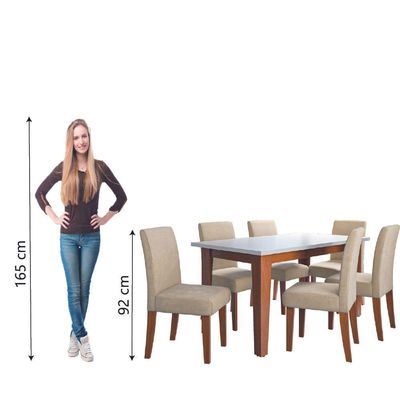 Conjunto Sala De Jantar Mesa Miami 1,60m 6 Cadeiras Trieste Dobuê Madeirado / Bege