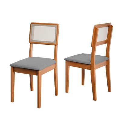 Conjunto 2 Cadeiras Encosto Em Tela Sala De Jantar Santiago Dobuê Madeirado / Cinza